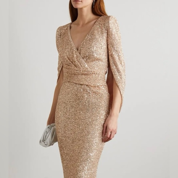 talbot runhof sequin dress Talbot Runhof Shimmering Draped Sleeveless Evening Dress, Gold, Women's, 42, Cocktail & Party Wedding Guest Dresses Sleeveless Dresses